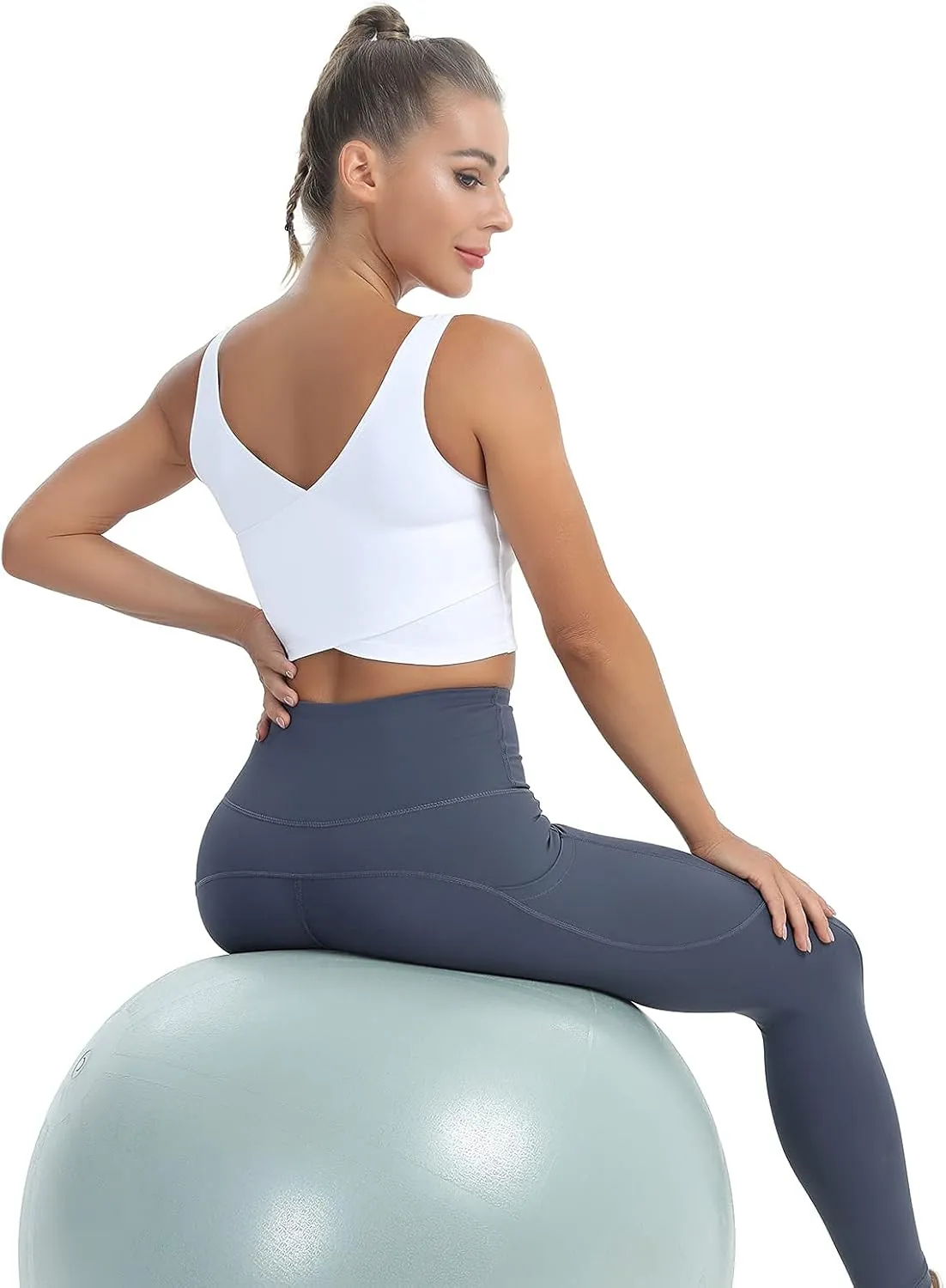 MATHACINO Longline Sports Bras for Women, V-Neck Workout Padded Sports Yoga Bra Aesthetic Sports BraTank Tops Crop Top