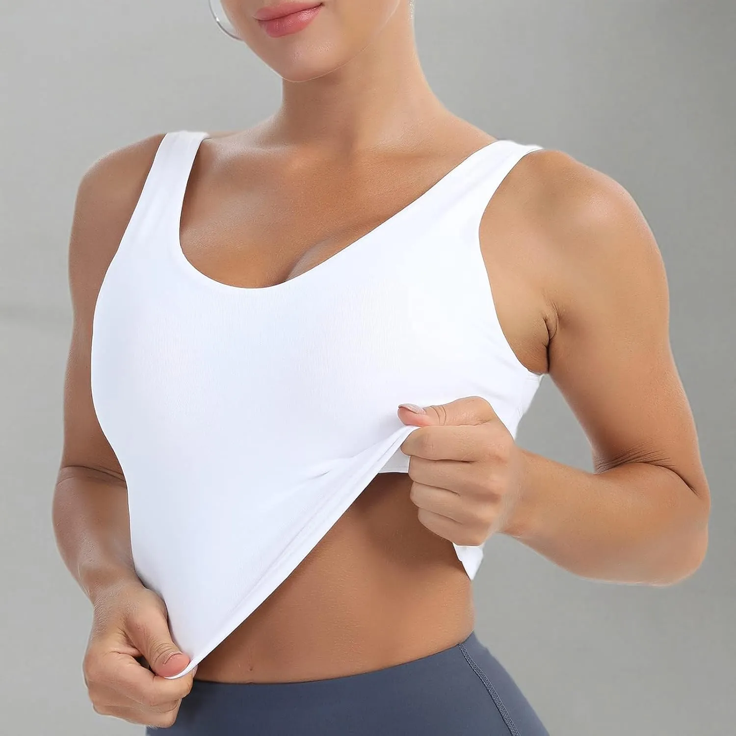 MATHACINO Longline Sports Bras for Women, V-Neck Workout Padded Sports Yoga Bra Aesthetic Sports BraTank Tops Crop Top
