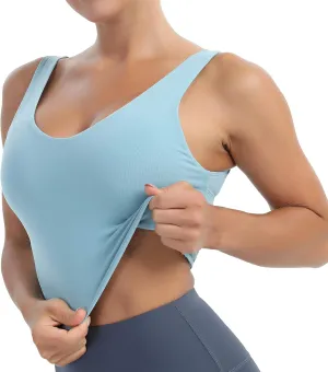 MATHACINO Longline Sports Bras for Women, V-Neck Workout Padded Sports Yoga Bra Aesthetic Sports BraTank Tops Crop Top
