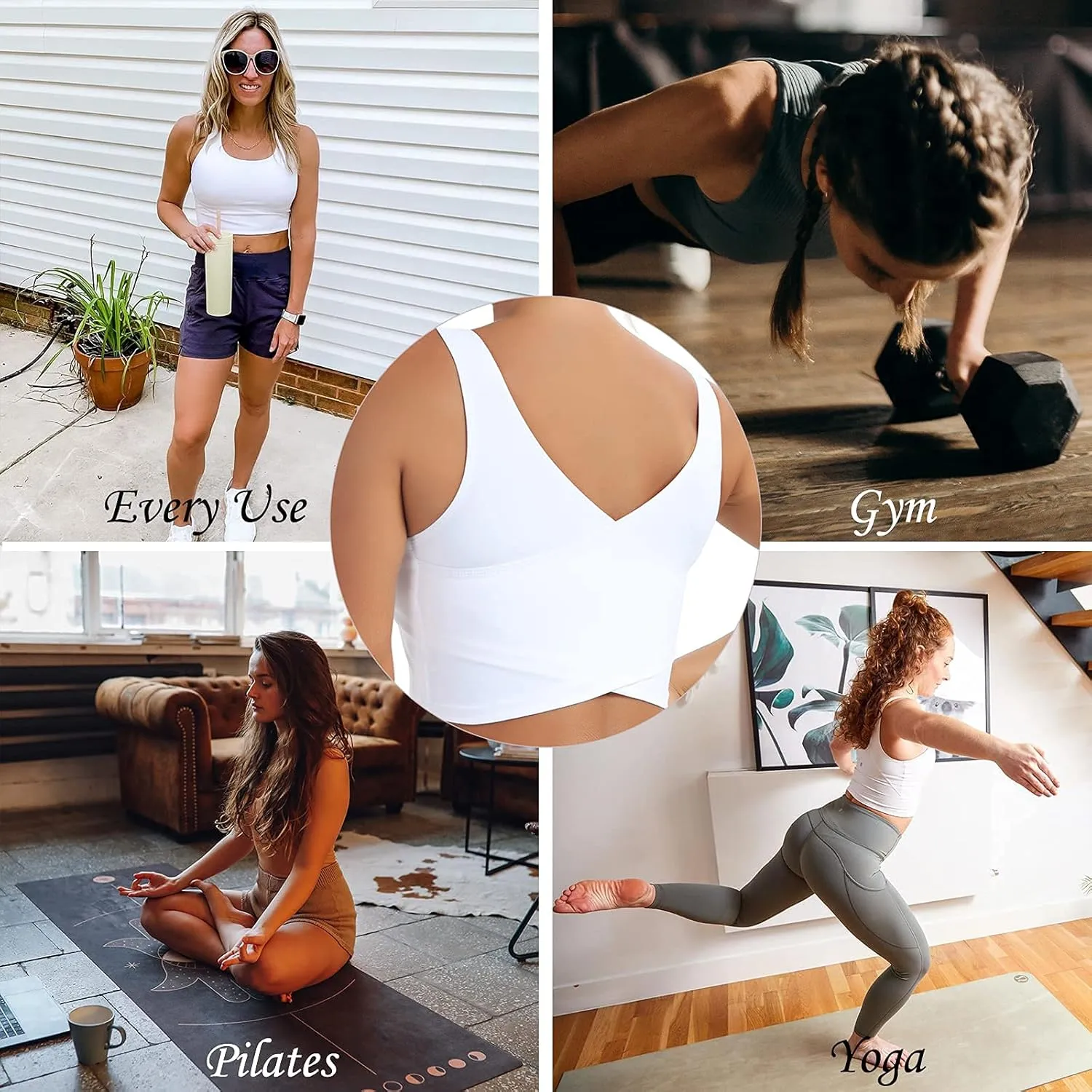 MATHACINO Longline Sports Bras for Women, V-Neck Workout Padded Sports Yoga Bra Aesthetic Sports BraTank Tops Crop Top
