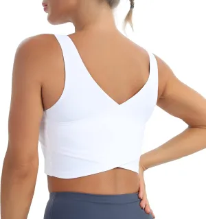 MATHACINO Longline Sports Bras for Women, V-Neck Workout Padded Sports Yoga Bra Aesthetic Sports BraTank Tops Crop Top