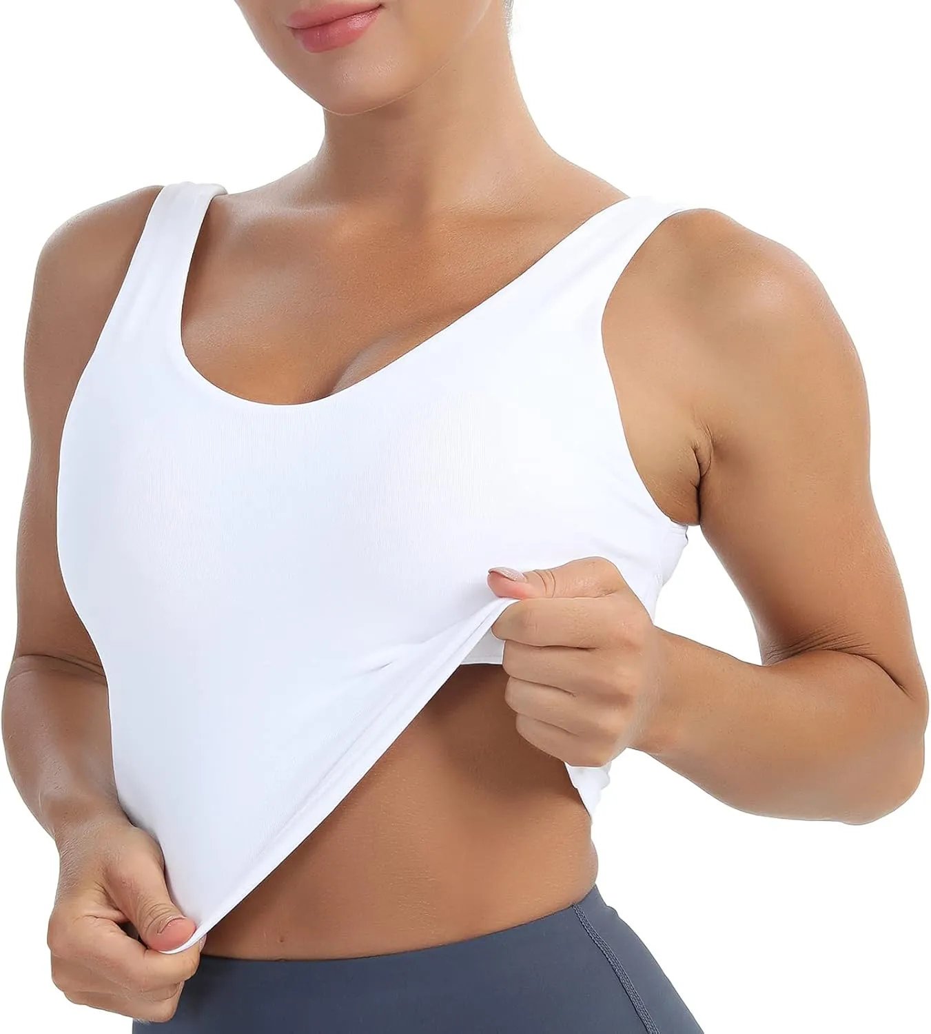 MATHACINO Longline Sports Bras for Women, V-Neck Workout Padded Sports Yoga Bra Aesthetic Sports BraTank Tops Crop Top