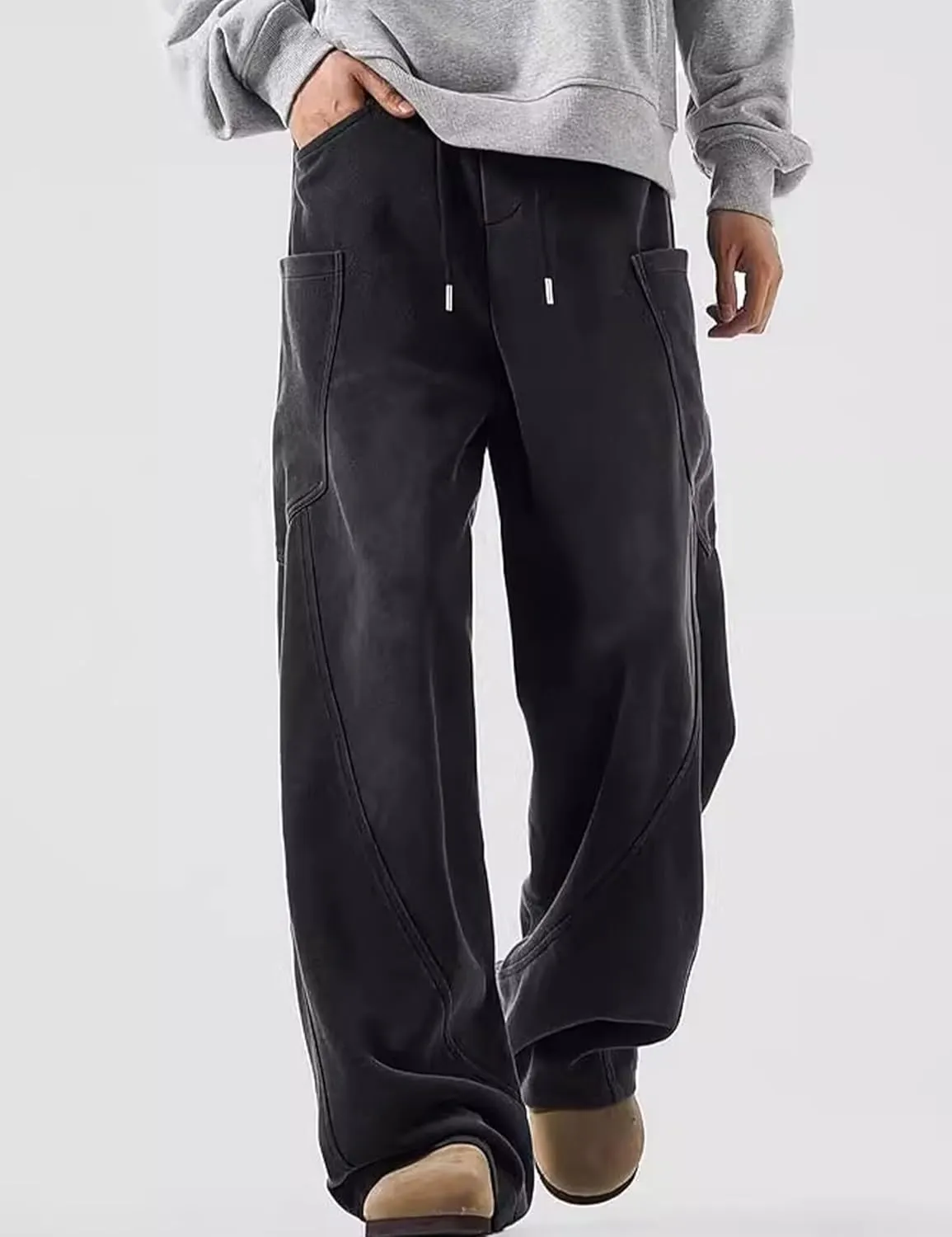 Men Baggy Sweatpants Y2K Drawstring Track Pants Grunge Cargo Joggers Straight Leg Sweatpants with Pockets