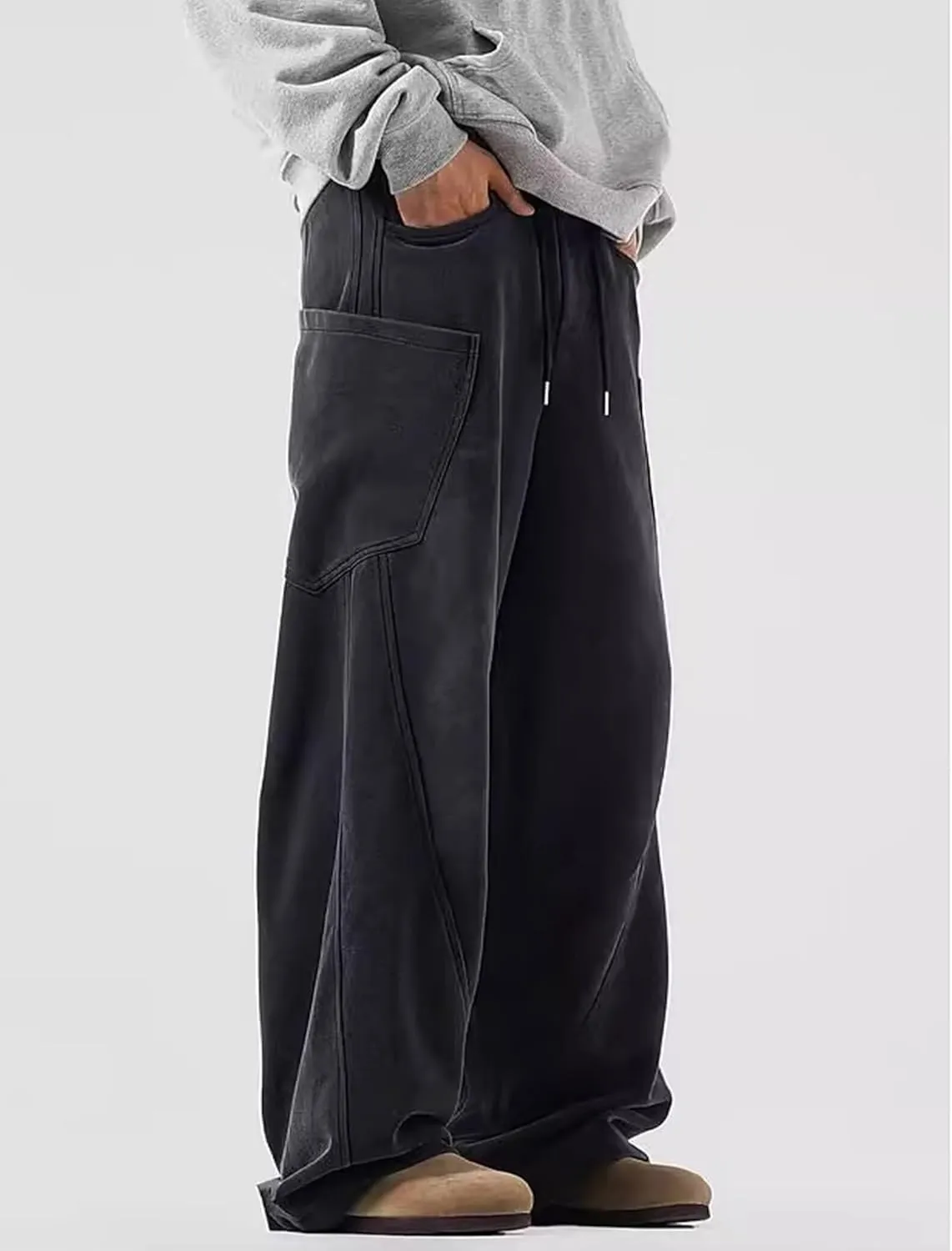 Men Baggy Sweatpants Y2K Drawstring Track Pants Grunge Cargo Joggers Straight Leg Sweatpants with Pockets