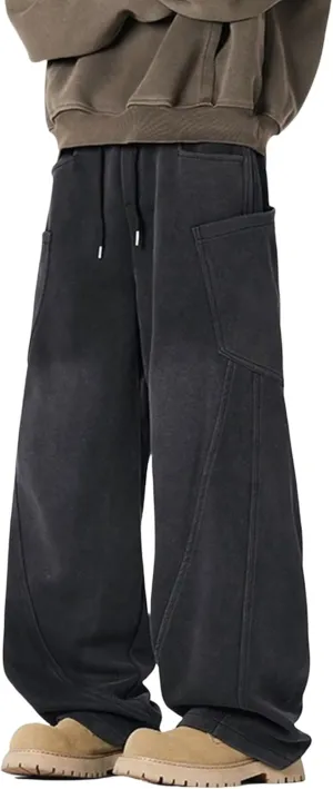 Men Baggy Sweatpants Y2K Drawstring Track Pants Grunge Cargo Joggers Straight Leg Sweatpants with Pockets
