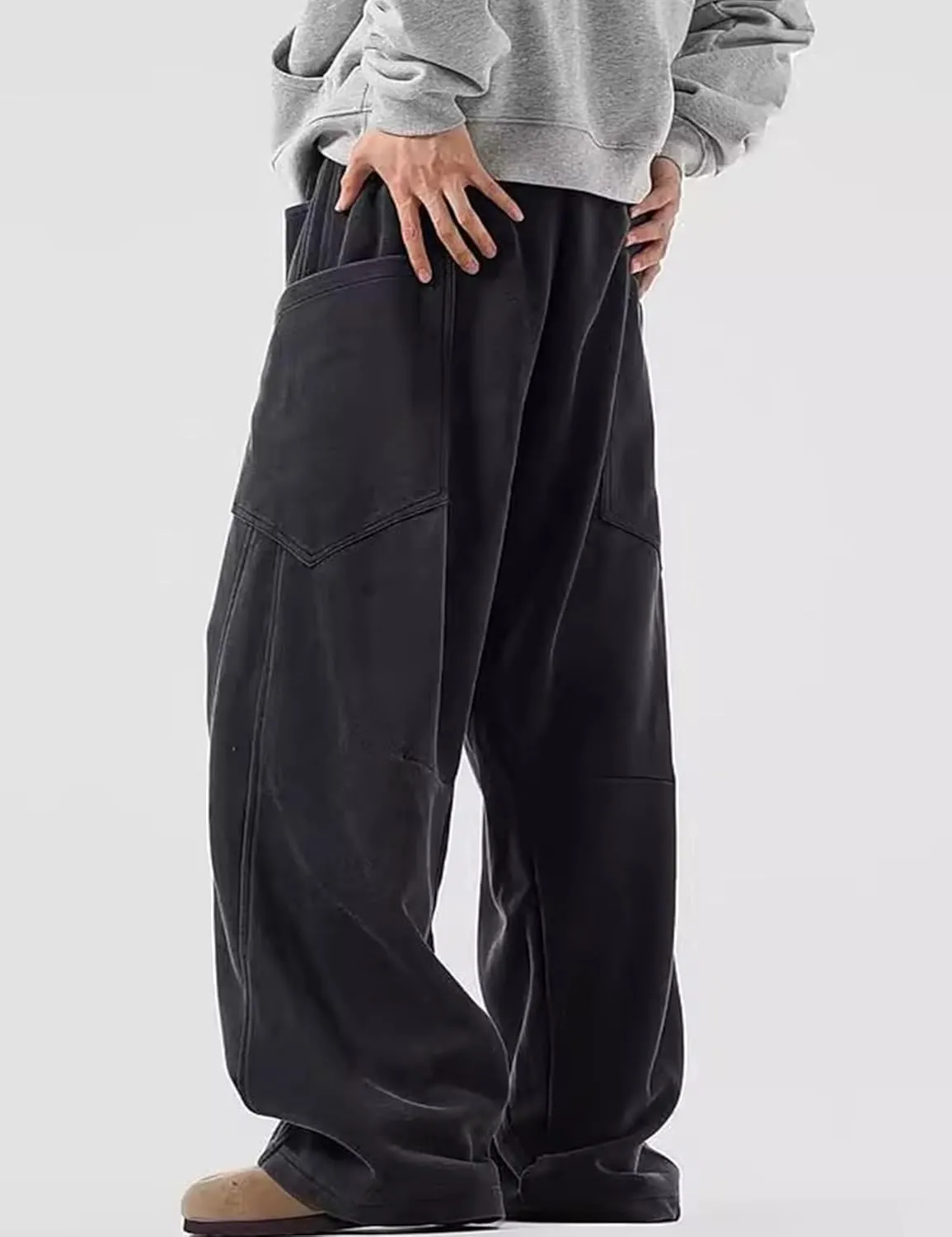 Men Baggy Sweatpants Y2K Drawstring Track Pants Grunge Cargo Joggers Straight Leg Sweatpants with Pockets