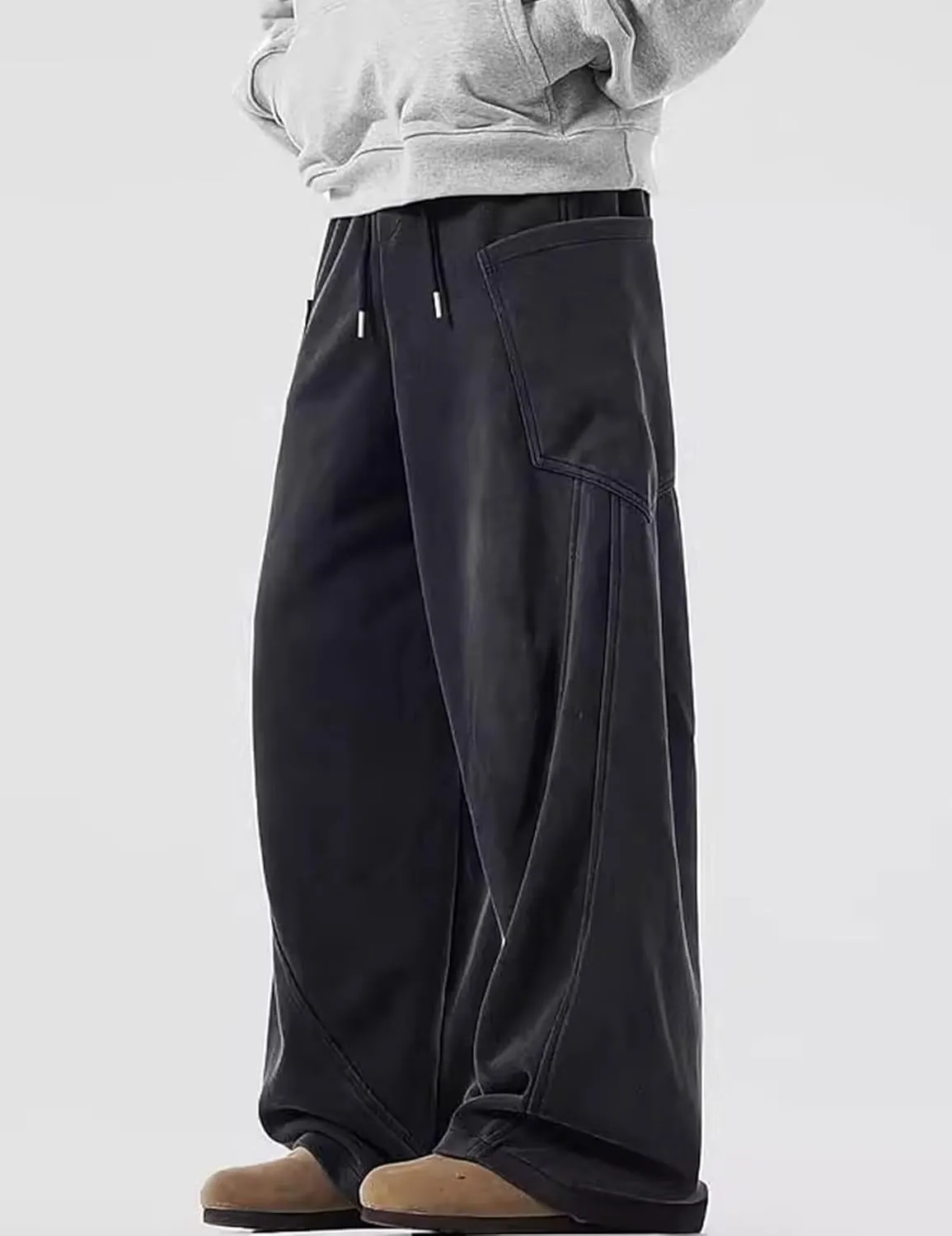 Men Baggy Sweatpants Y2K Drawstring Track Pants Grunge Cargo Joggers Straight Leg Sweatpants with Pockets
