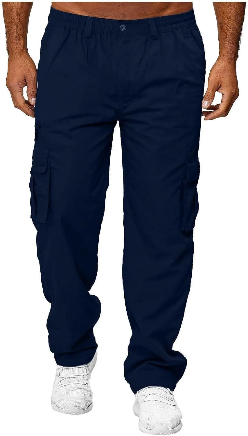 Men Cargo Pants Relaxed Fit Baggy Cargo PantsLounge Pants Elastic Waist Fashion Trousers with Pockets