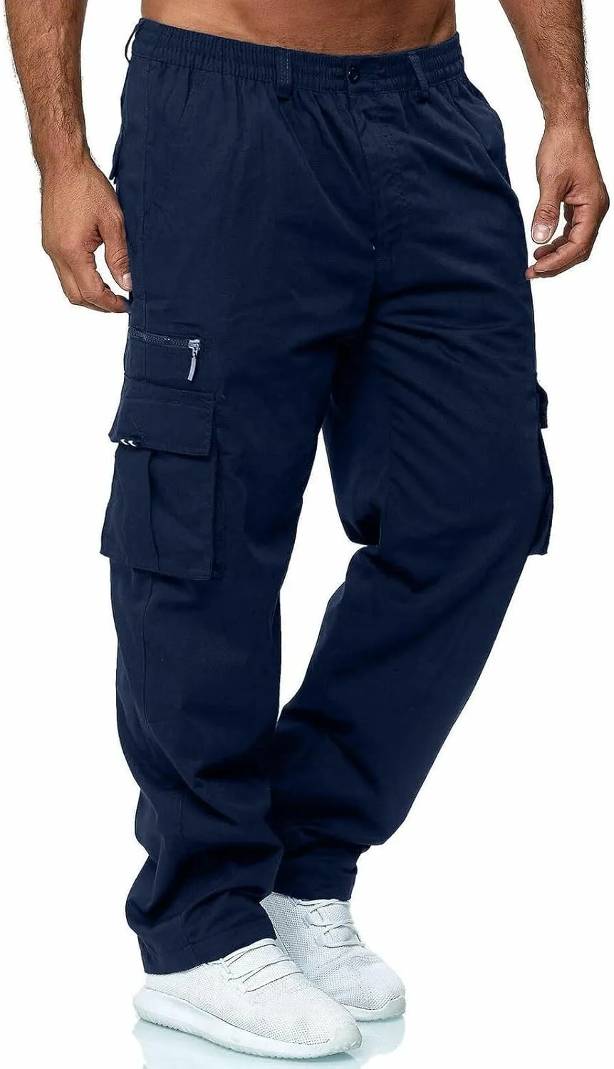Men Cargo Pants Relaxed Fit Baggy Cargo PantsLounge Pants Elastic Waist Fashion Trousers with Pockets