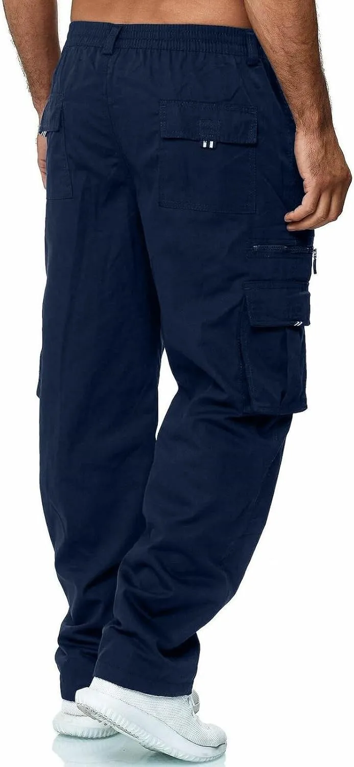 Men Cargo Pants Relaxed Fit Baggy Cargo PantsLounge Pants Elastic Waist Fashion Trousers with Pockets