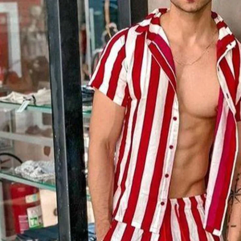 Men Casual Style Striped Two-Piece Suits