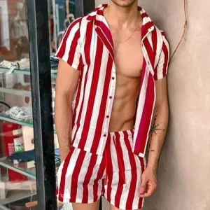Men Casual Style Striped Two-Piece Suits