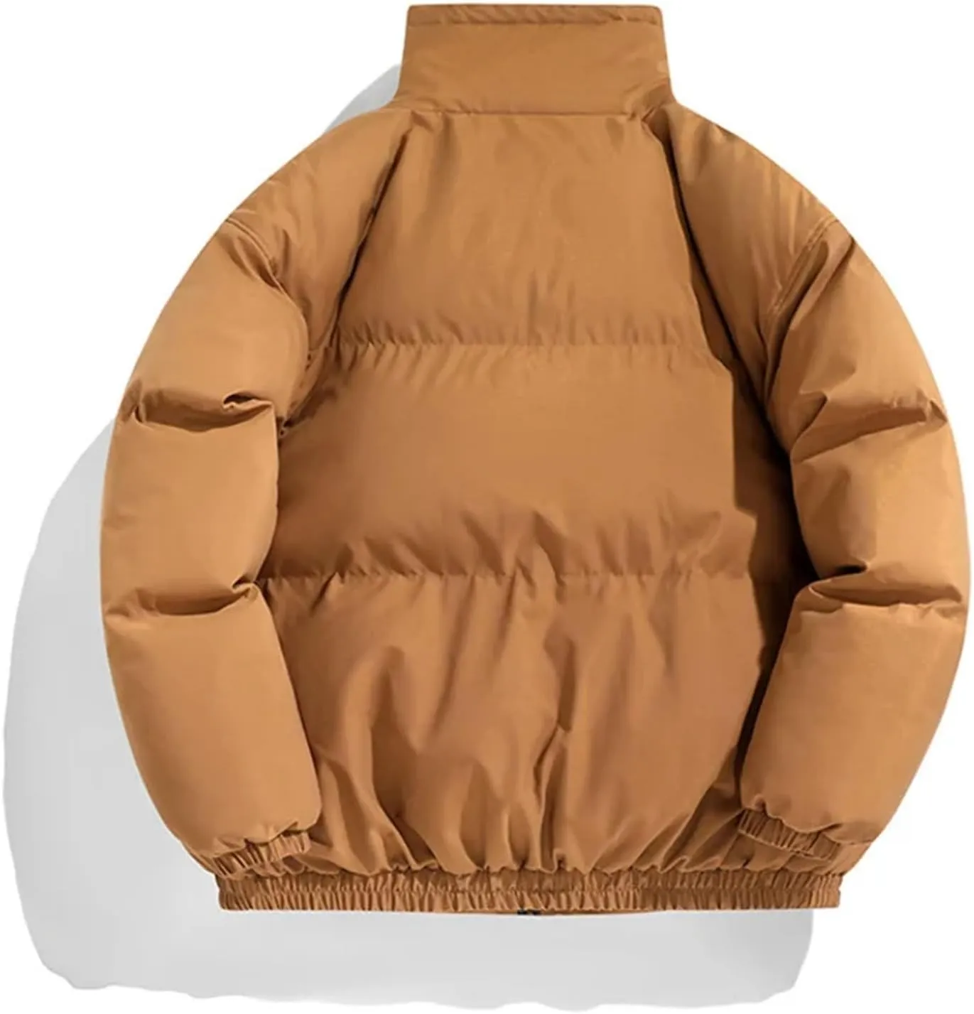 Men Drawstring Stand Collar Cotton-Padded Jacket Classic Zipper Thicken Oversized Parka Coat