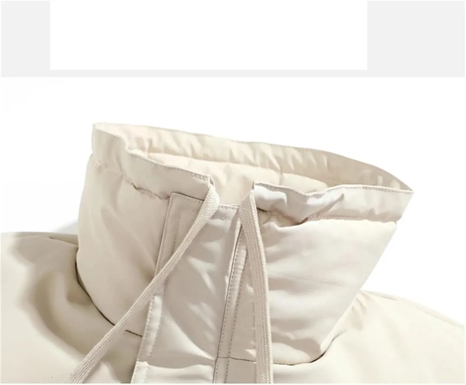 Men Drawstring Stand Collar Cotton-Padded Jacket Classic Zipper Thicken Oversized Parka Coat