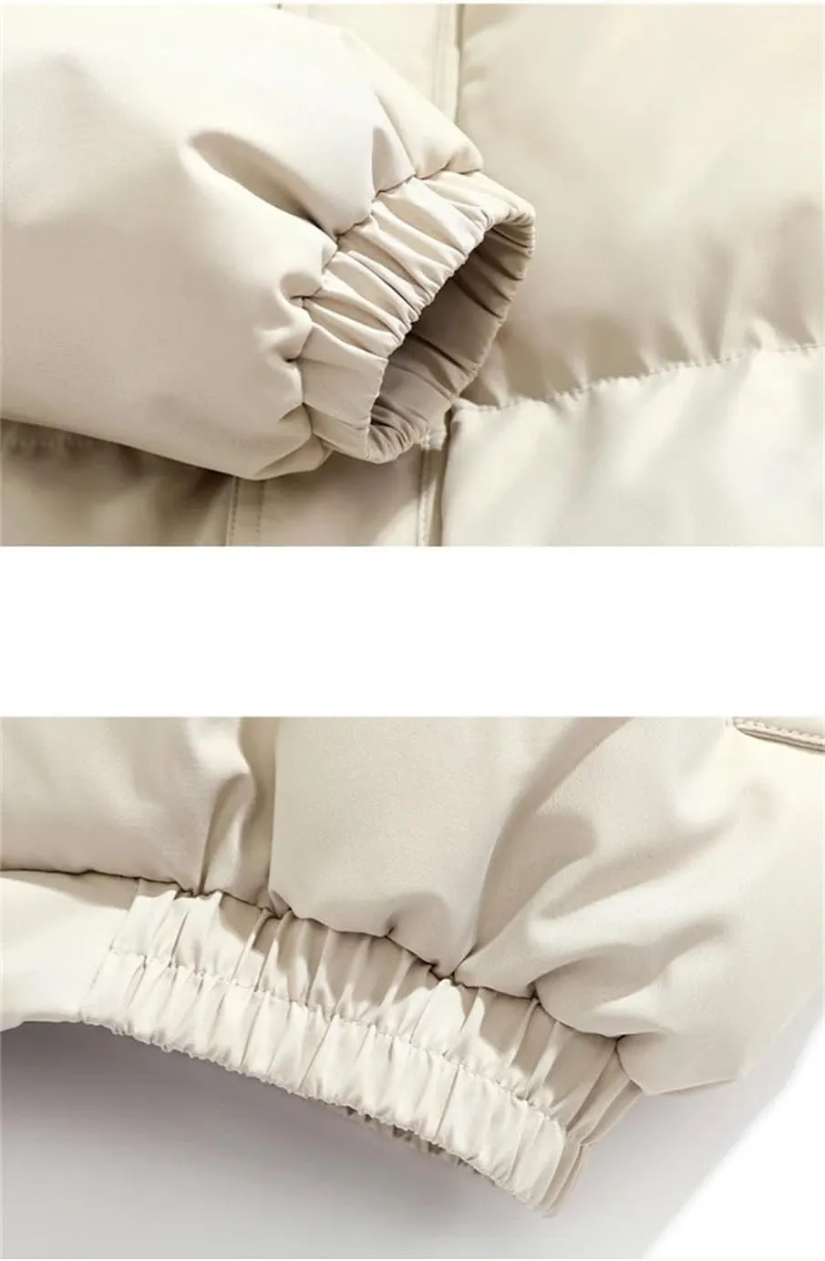 Men Drawstring Stand Collar Cotton-Padded Jacket Classic Zipper Thicken Oversized Parka Coat