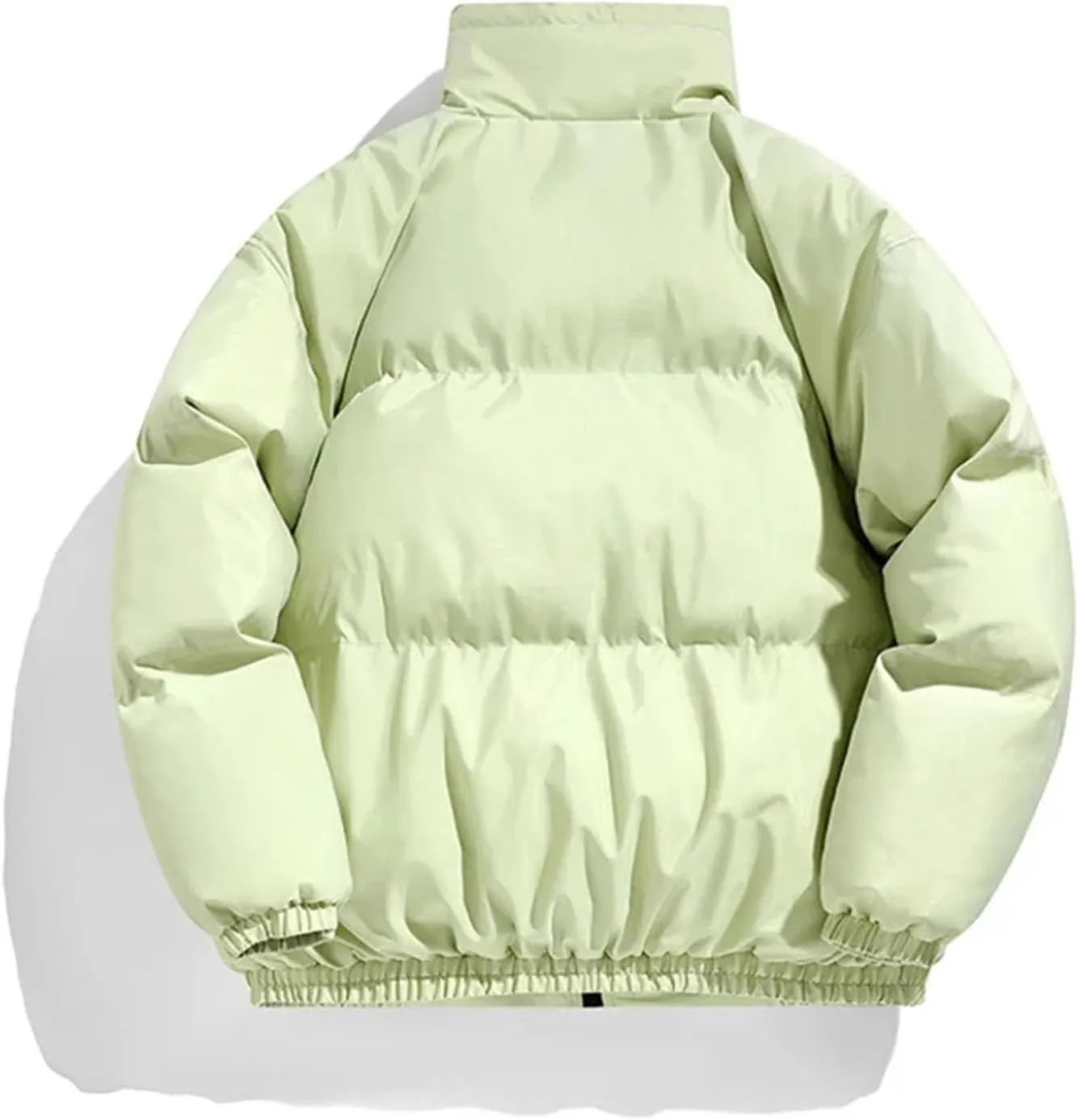 Men Drawstring Stand Collar Cotton-Padded Jacket Classic Zipper Thicken Oversized Parka Coat