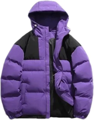 Men Hooded Patchwork Outdoor Zipper Cotton-Padded Classic Thicken Oversized Parka Coat