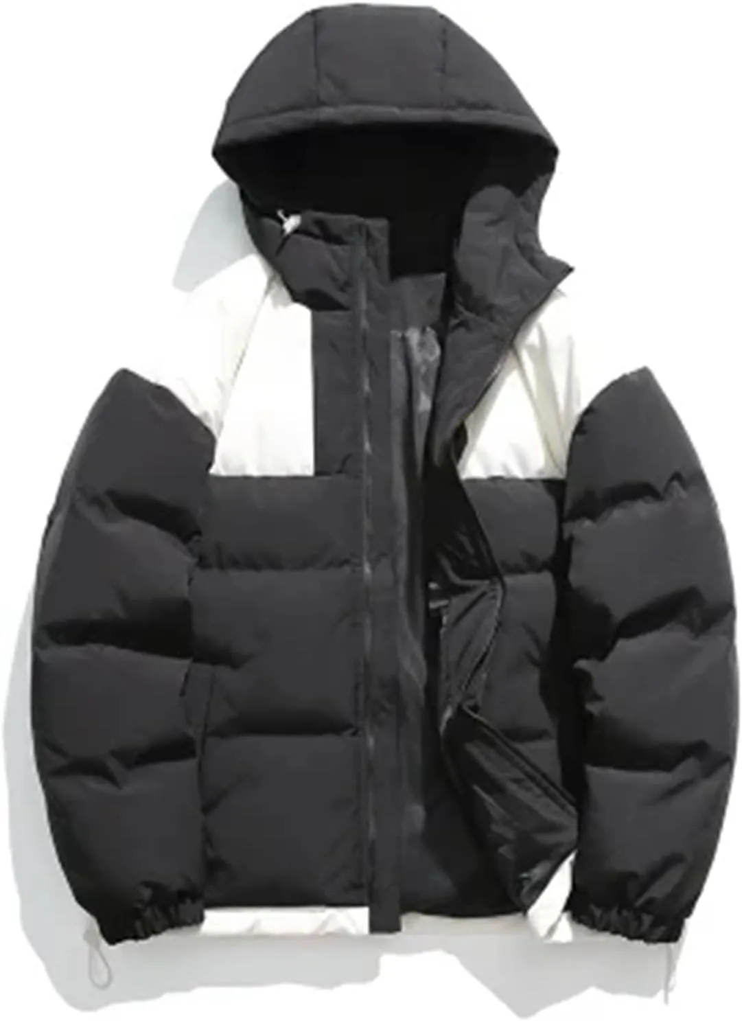 Men Hooded Patchwork Outdoor Zipper Cotton-Padded Classic Thicken Oversized Parka Coat