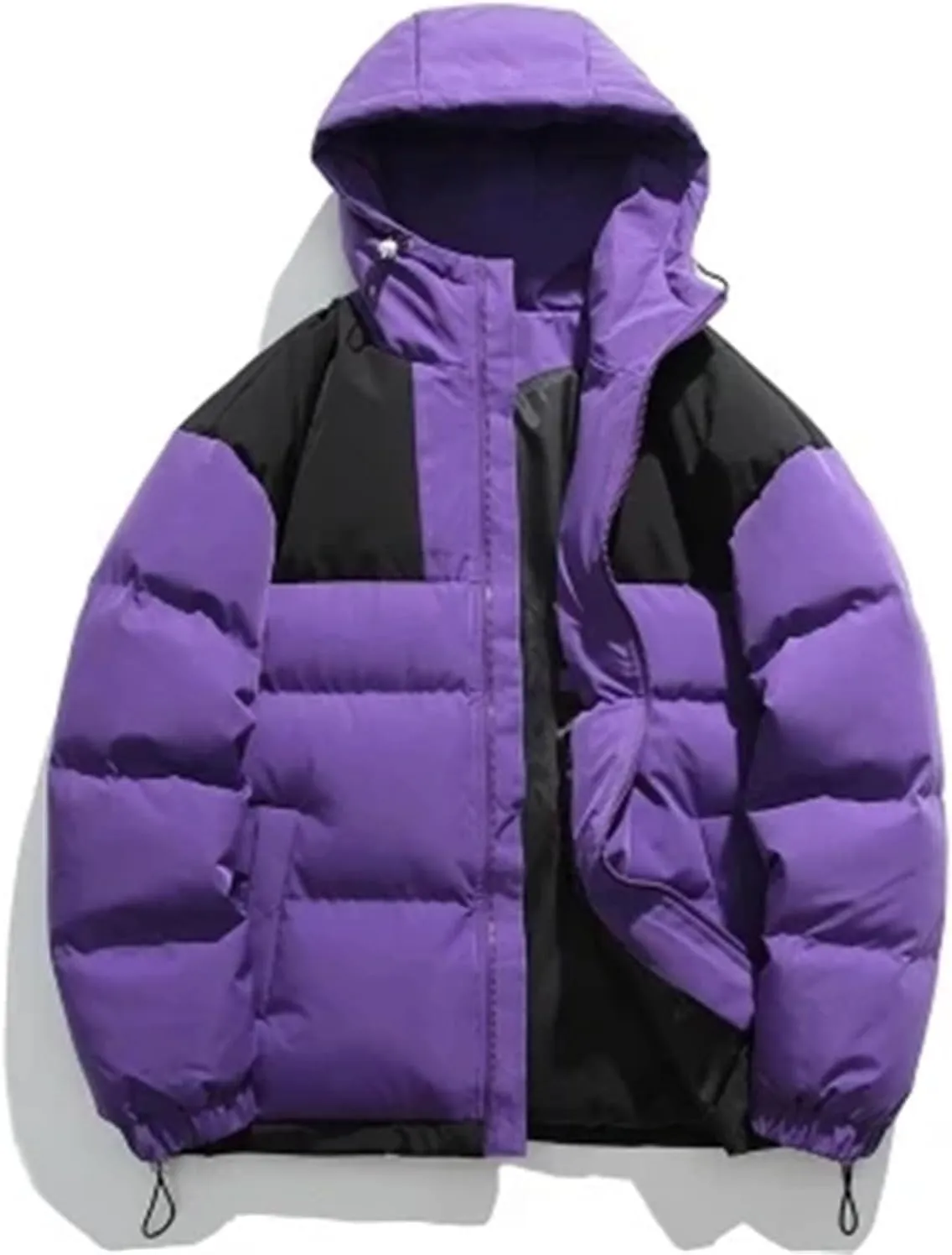 Men Hooded Patchwork Outdoor Zipper Cotton-Padded Classic Thicken Oversized Parka Coat