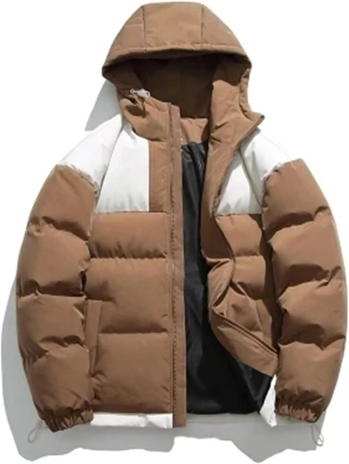 Men Hooded Patchwork Outdoor Zipper Cotton-Padded Classic Thicken Oversized Parka Coat