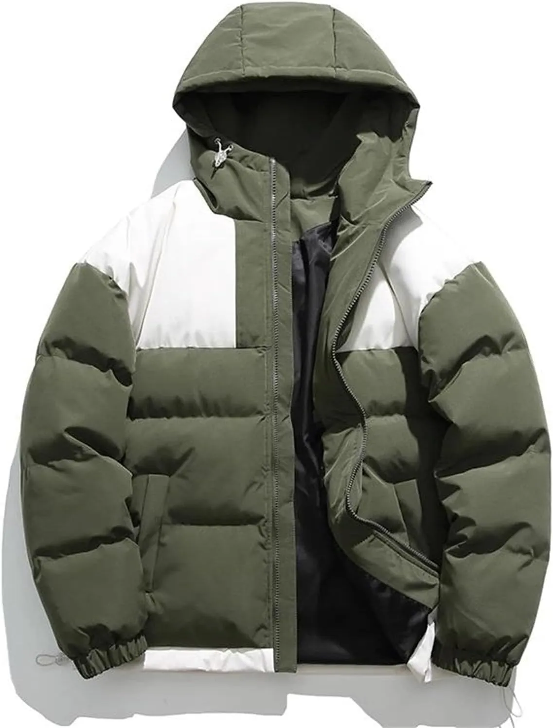 Men Hooded Patchwork Outdoor Zipper Cotton-Padded Classic Thicken Oversized Parka Coat