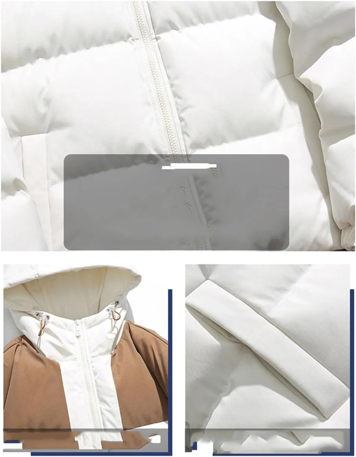 Men Hooded Patchwork Outdoor Zipper Cotton-Padded Classic Thicken Oversized Parka Coat