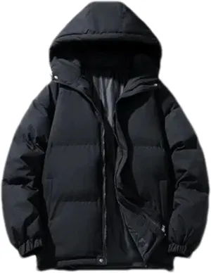 Men Hooded Solid Color Cotton-Padded Classic Outdoor Thicken Oversized Warm Parka Coat