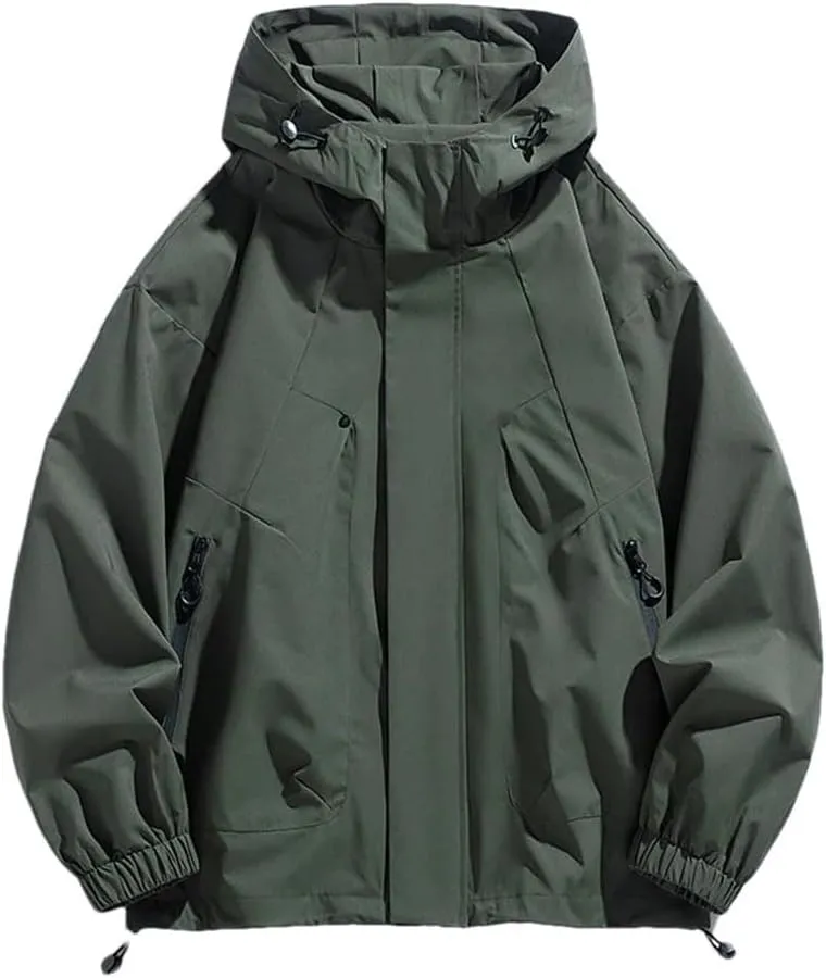 Men Jacket Hooded Trench Coats Oversize Camping Loose Thin Coat Causal Drawstring Hoodie Jacket