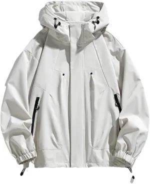 Men Jacket Hooded Trench Coats Oversize Camping Loose Thin Coat Causal Drawstring Hoodie Jacket