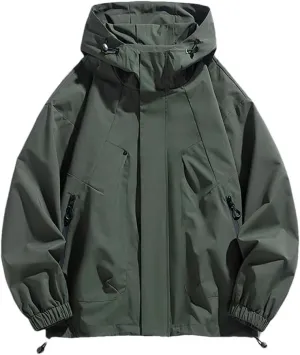 Men Jacket Hooded Trench Coats Oversize Camping Loose Thin Coat Causal Drawstring Hoodie Jacket