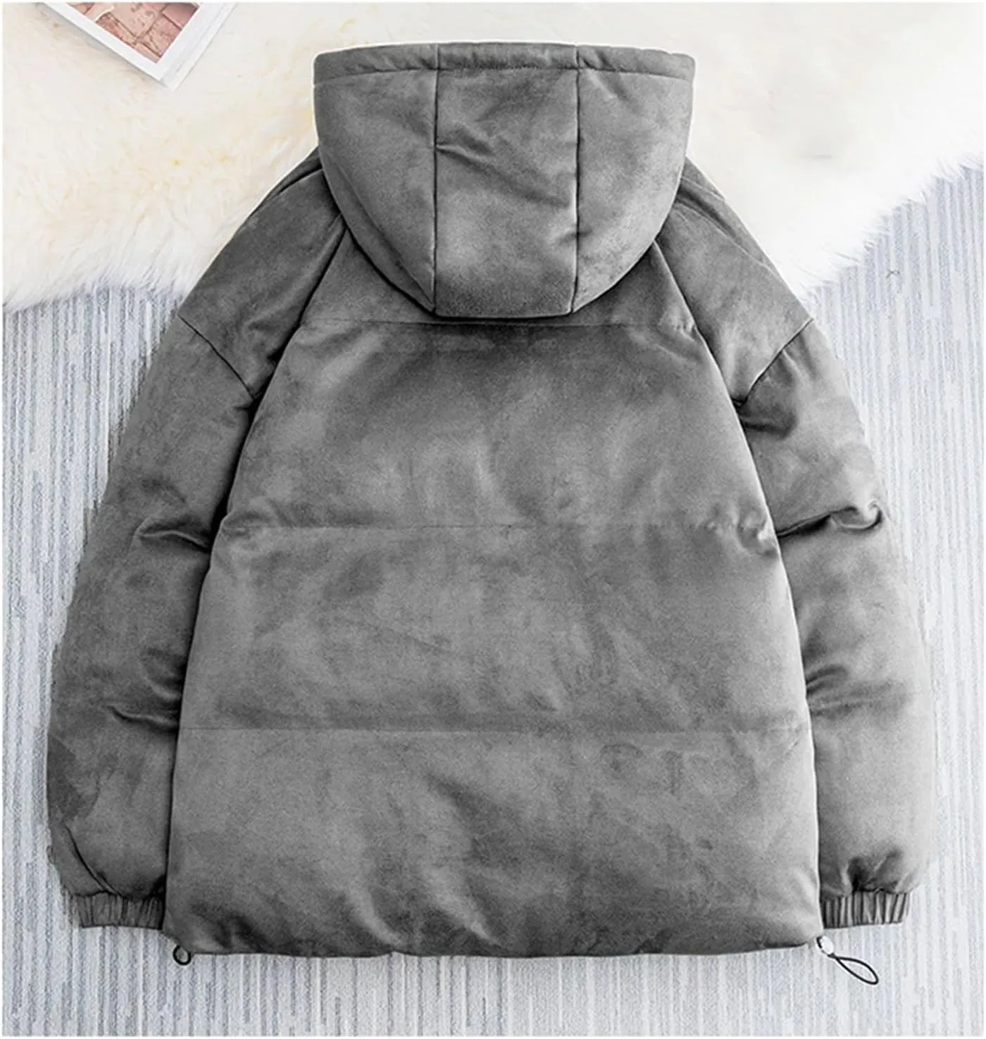 Men Outdoor Hooded Zipper Cotton-Padded Classic Thicken Oversized Suede Parka Coat