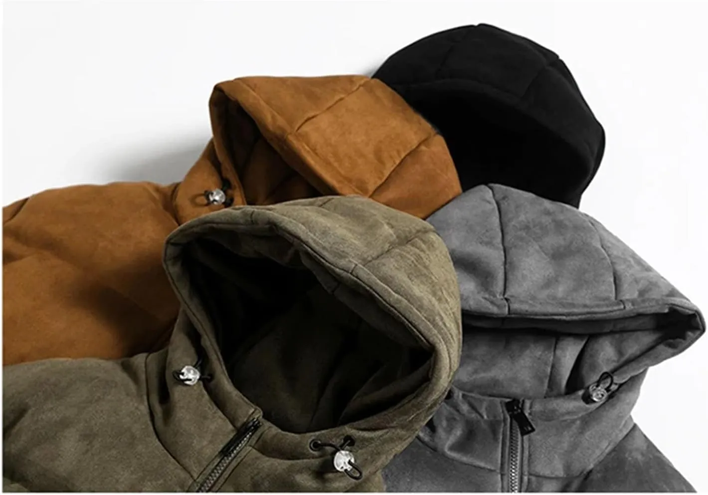 Men Outdoor Hooded Zipper Cotton-Padded Classic Thicken Oversized Suede Parka Coat