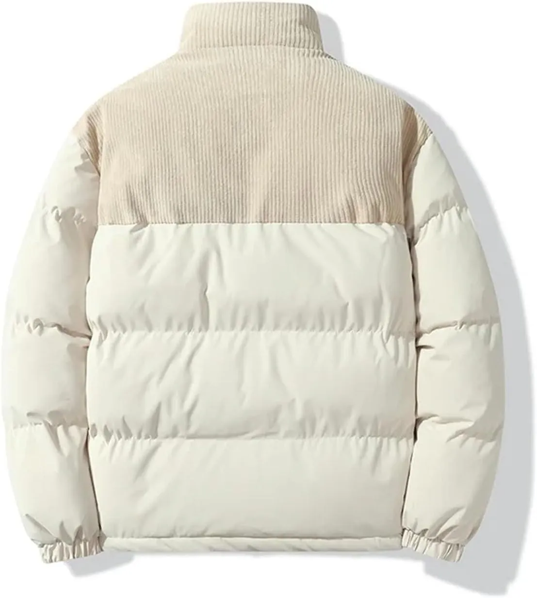 Men Patchwork Corduroy Stand Collar Cotton-Padded Jacket Classic Oversized Parka Coat