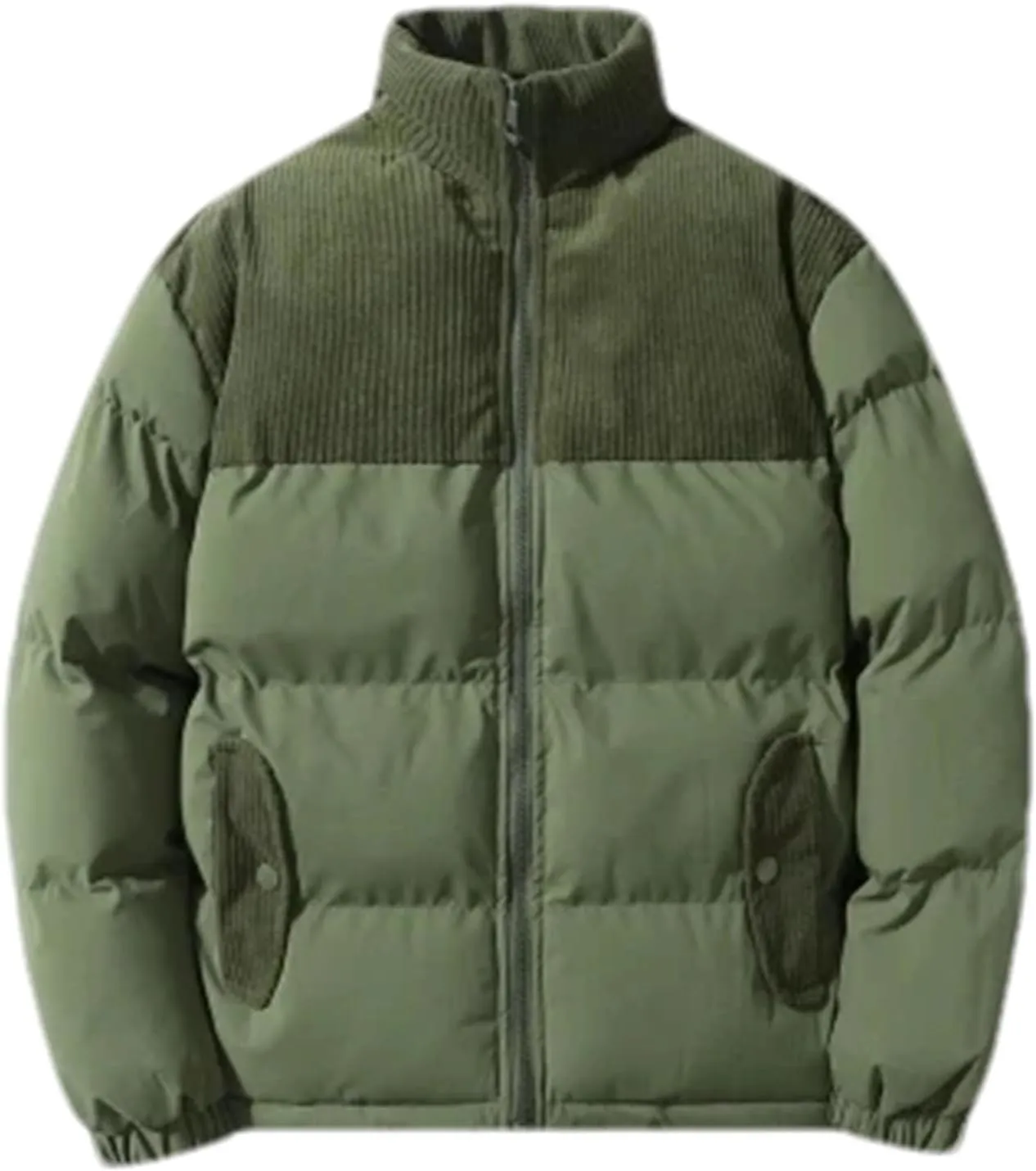Men Patchwork Corduroy Stand Collar Cotton-Padded Jacket Classic Oversized Parka Coat