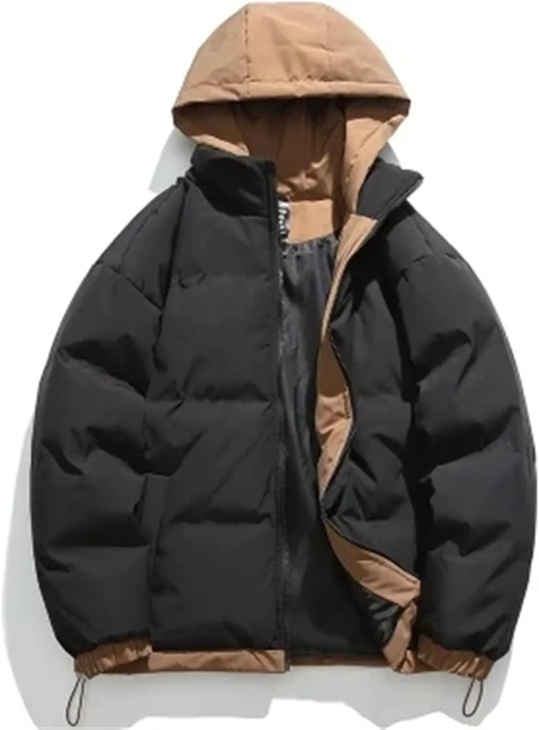 Men Patchwork Hooded Outdoor Cotton-Padded Classic Thicken Oversized Warm Parka Coat