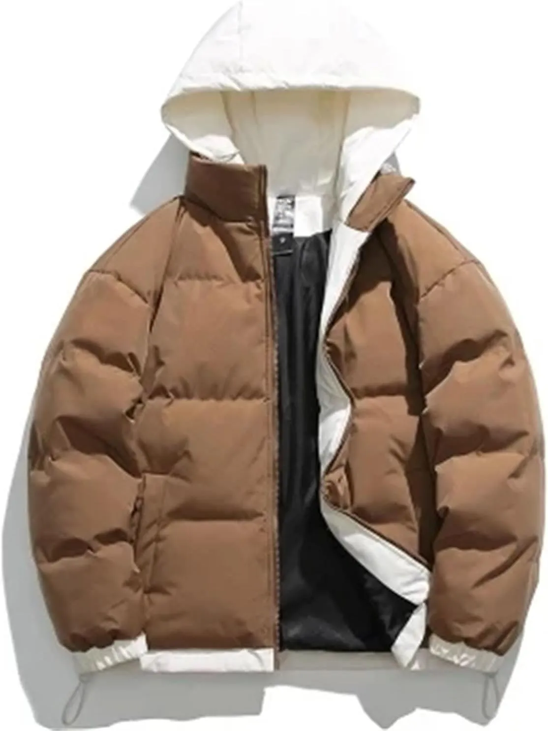 Men Patchwork Hooded Outdoor Cotton-Padded Classic Thicken Oversized Warm Parka Coat
