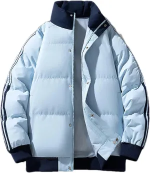 Men Patchwork Stand Collar Cotton-Padded Classic Outdoor Solid Thicken Oversized Parka Coat