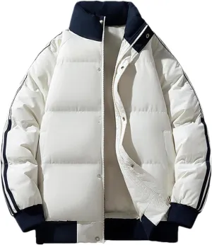 Men Patchwork Stand Collar Cotton-Padded Classic Outdoor Solid Thicken Oversized Parka Coat