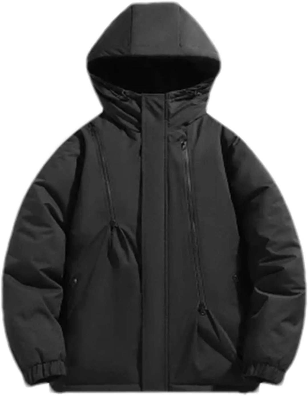 Men Solid Hooded Cotton-Padded Jacket Patchwork Zipper Outdoor Thicken Oversized Parka Coat