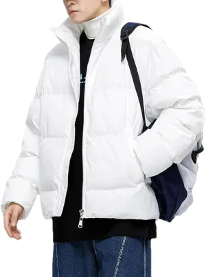 Men Solid Stand Collar Cotton-Padded Classic Outdoor Oversized Button Pockets Parka Coat