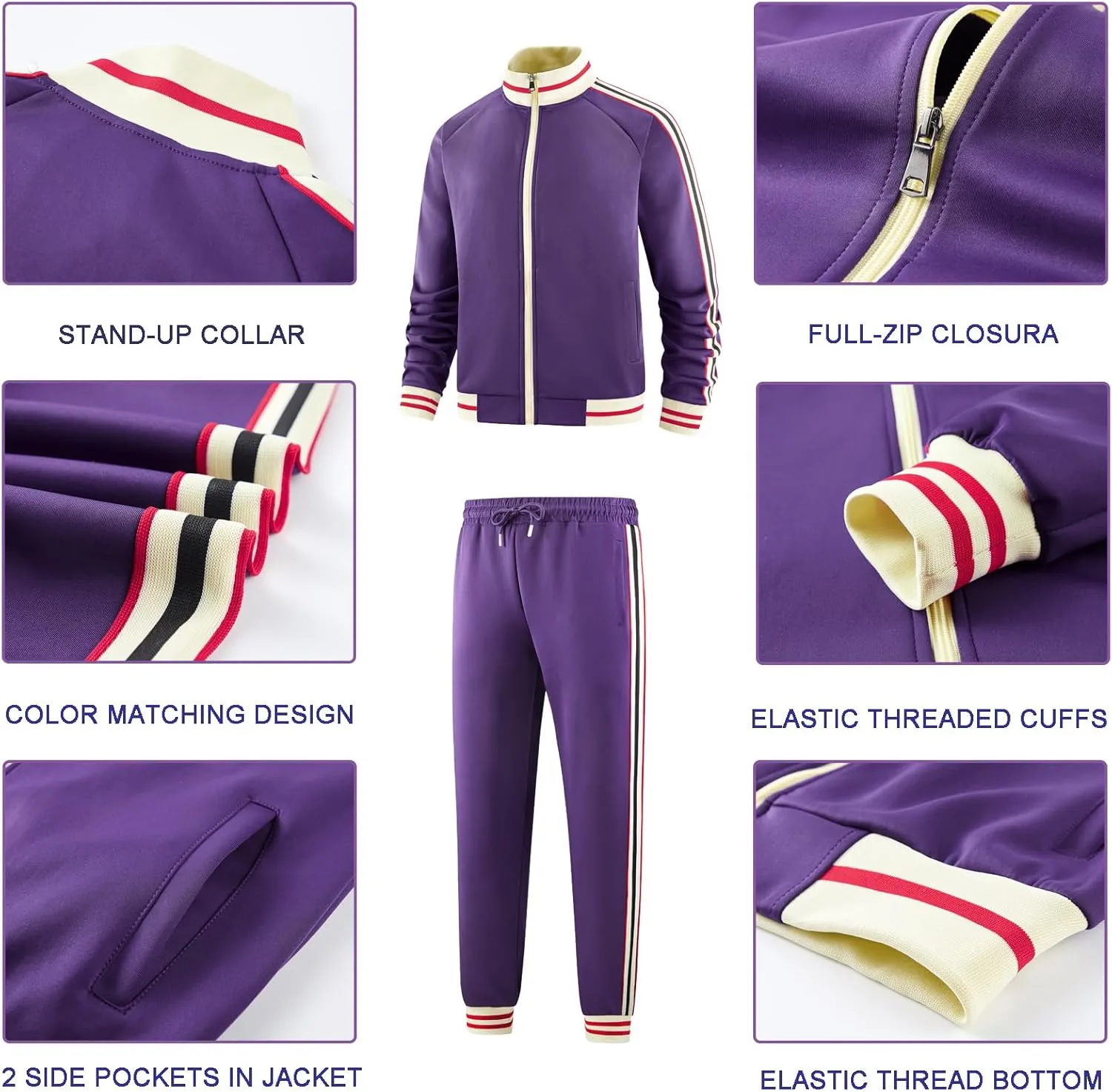 Men Track Suits Sets Long Sleeve Full-zip Sweatsuit Active Jackets and Pants 2 Piece Outfits