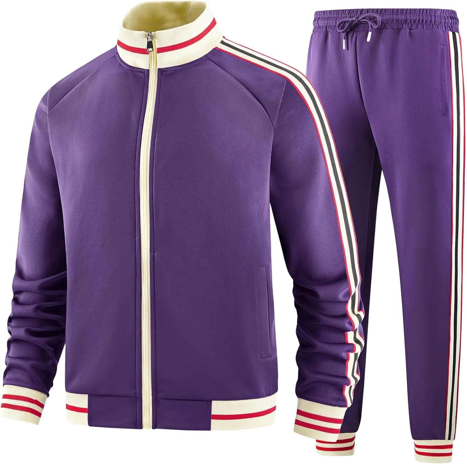 Men Track Suits Sets Long Sleeve Full-zip Sweatsuit Active Jackets and Pants 2 Piece Outfits