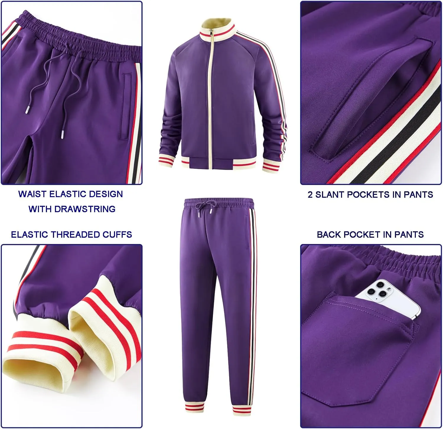 Men Track Suits Sets Long Sleeve Full-zip Sweatsuit Active Jackets and Pants 2 Piece Outfits