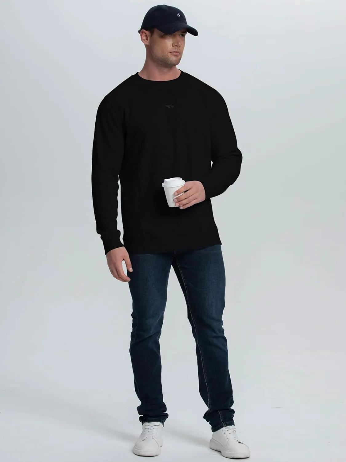 Mens Athletic Fleece Crewneck Sweatshirt Cotton-Blend Long Sleeve Casual Pullover Loose Fit Workout Sweat Shirts