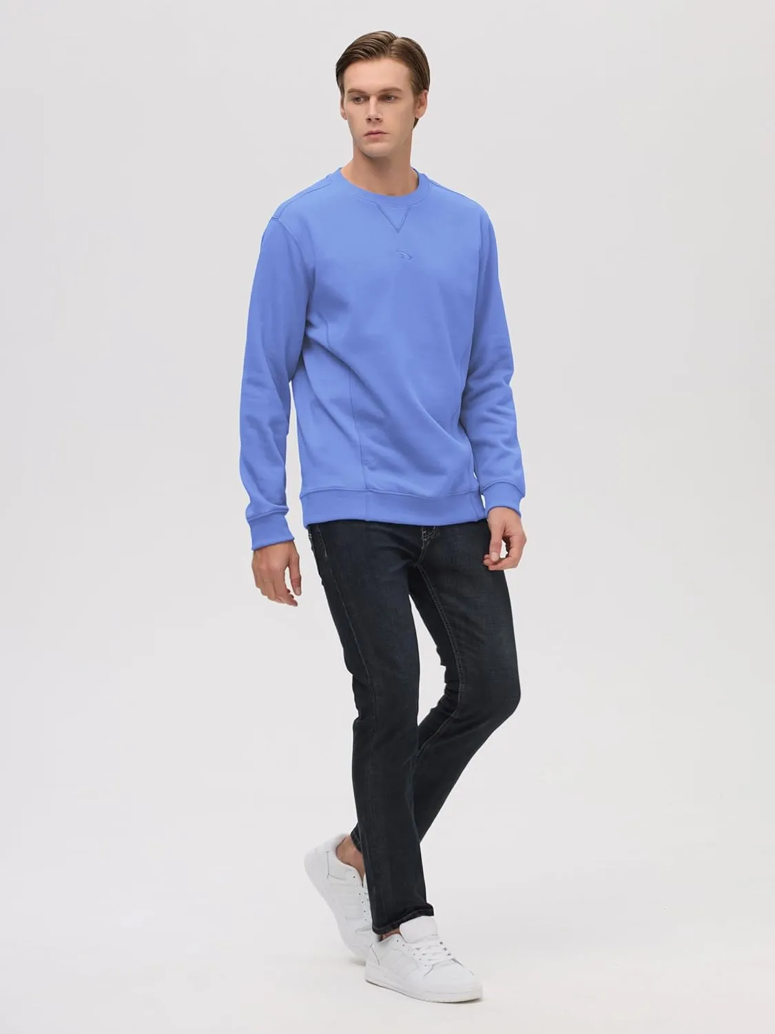 Mens Athletic Fleece Crewneck Sweatshirt Cotton-Blend Long Sleeve Casual Pullover Loose Fit Workout Sweat Shirts