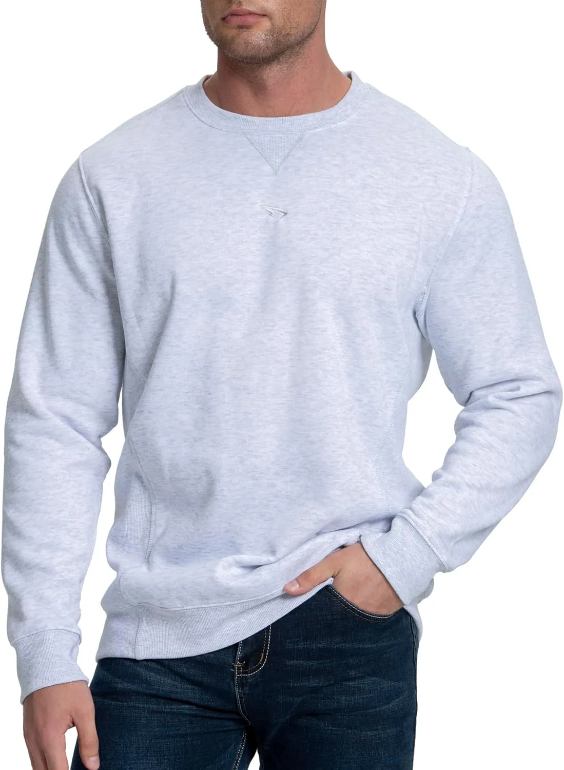 Mens Athletic Fleece Crewneck Sweatshirt Cotton-Blend Long Sleeve Casual Pullover Loose Fit Workout Sweat Shirts