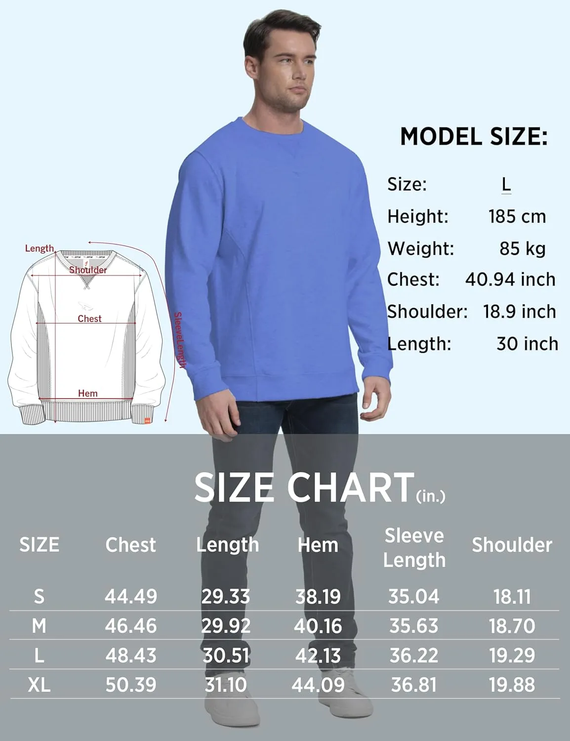 Mens Athletic Fleece Crewneck Sweatshirt Cotton-Blend Long Sleeve Casual Pullover Loose Fit Workout Sweat Shirts