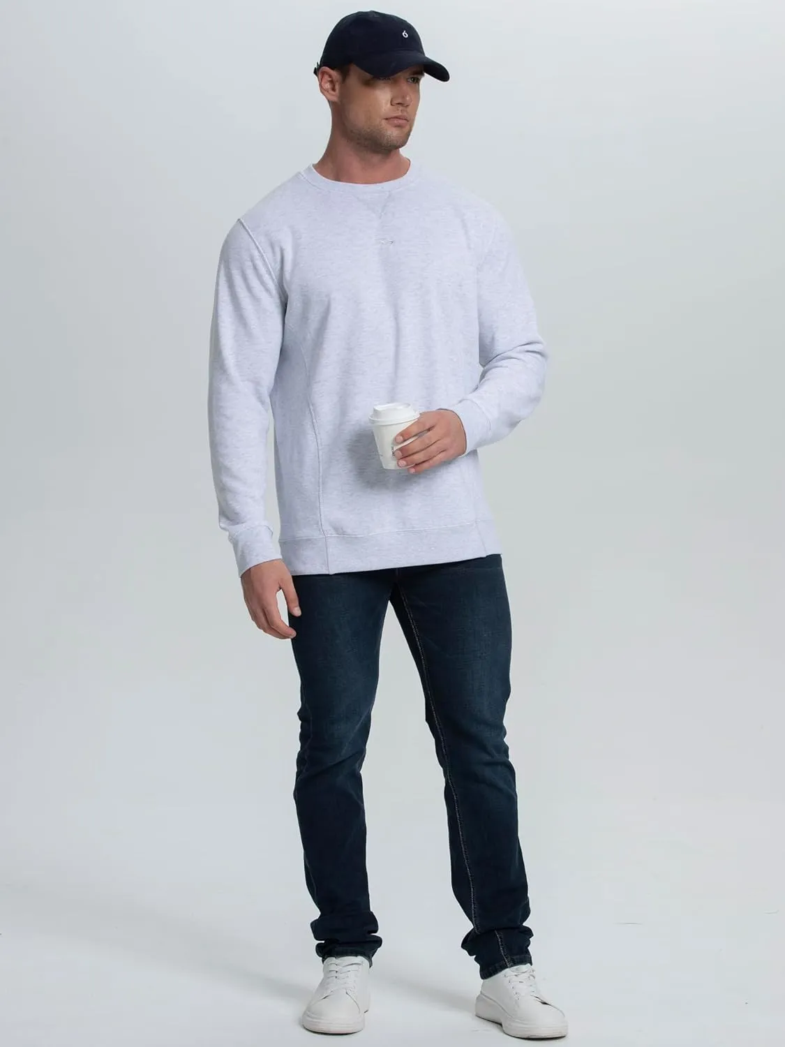 Mens Athletic Fleece Crewneck Sweatshirt Cotton-Blend Long Sleeve Casual Pullover Loose Fit Workout Sweat Shirts
