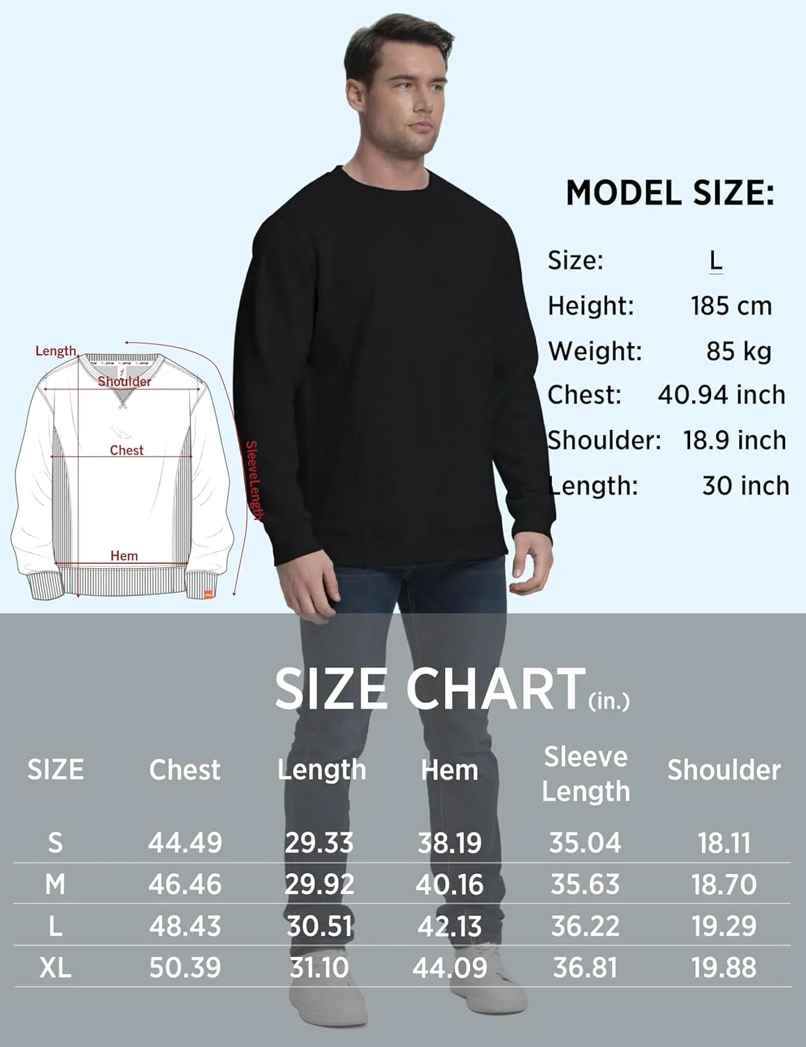 Mens Athletic Fleece Crewneck Sweatshirt Cotton-Blend Long Sleeve Casual Pullover Loose Fit Workout Sweat Shirts