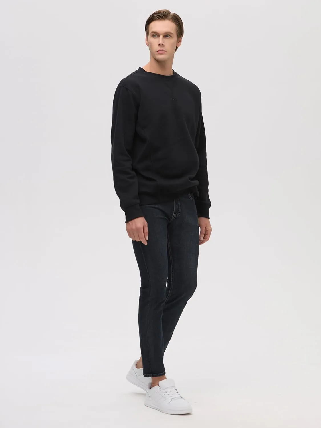 Mens Athletic Fleece Crewneck Sweatshirt Cotton-Blend Long Sleeve Casual Pullover Loose Fit Workout Sweat Shirts